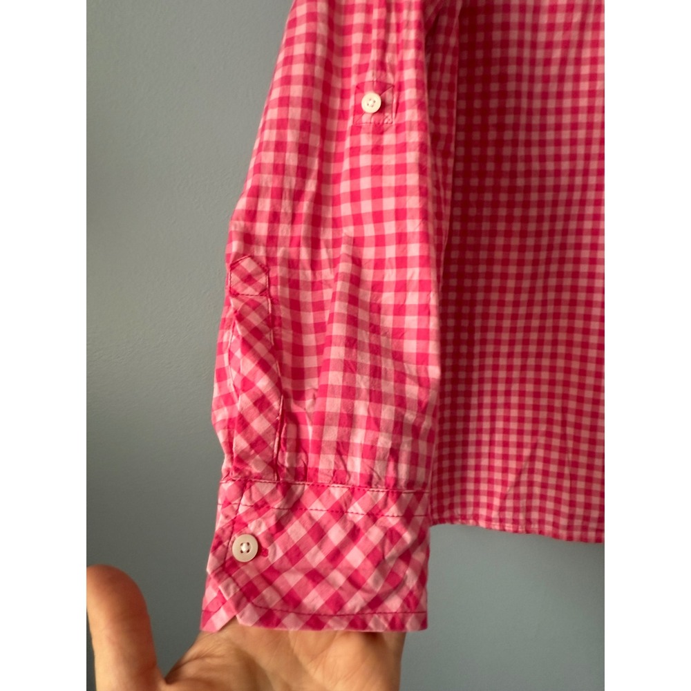 Talbots Pink Gingham Button Up Shirt Long Roll Tab Sleeve 100% Cotton Size Small - Picture 3 of 8